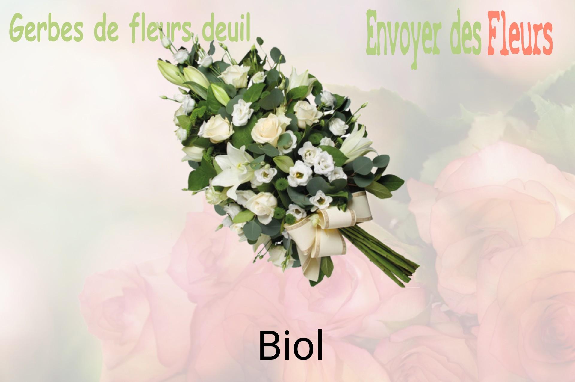 Gerbe de fleurs de deuil livrée à Biol
